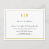 Elegant Gold en White Monogram Formal Wedding Aankondigingskaart (Voorkant)