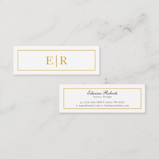 Elegant Gold en White Monogram Professional Mini Visitekaartje (Voorkant / Achterkant)