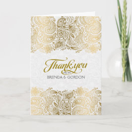 Elegant Gold en White Paisley Lace Bedankkaart