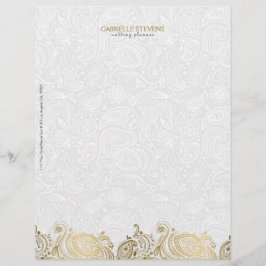 Elegant Gold en White Paisley Lace Gepersonaliseerd Briefhoofd