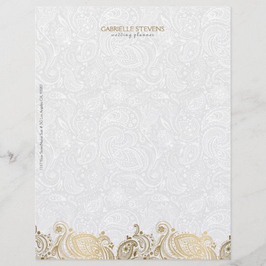 Elegant Gold en White Paisley Lace Gepersonaliseerd Briefhoofd (Voorkant)