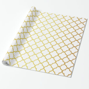 Elegant Gold en White Quatrefoil Geometric Cadeaupapier