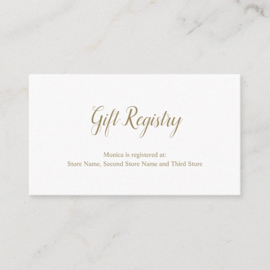 Elegant Gold en White Simple Gift Registry Shower Informatiekaartje (Voorkant)