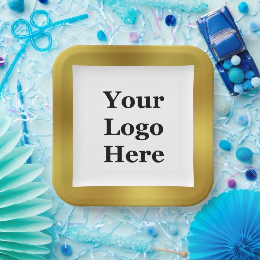 Elegant Gold en White Uw Logo hier Sjabloon Papieren Bordje (Feest)