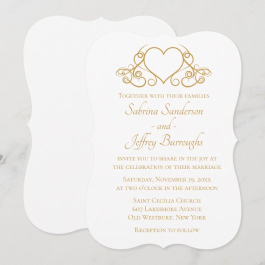 Elegant Gold en White Wedding Glam Kaart (Voorkant / Achterkant)