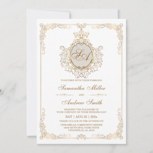 Elegant Gold en White Wedding Kaart (Voorkant)