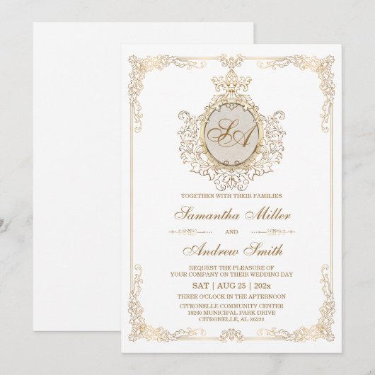 Elegant Gold en White Wedding Kaart (Voorkant / Achterkant)