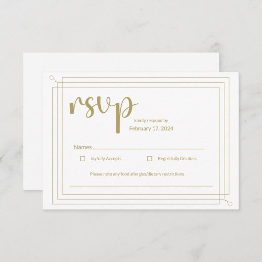 Elegant Gold en White Wedding RSVP Informatiekaartje (Voorkant / Achterkant)