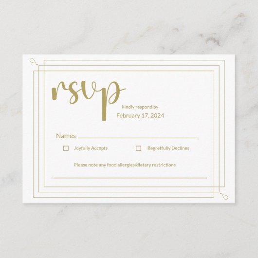Elegant Gold en White Wedding RSVP Informatiekaartje (Voorkant)