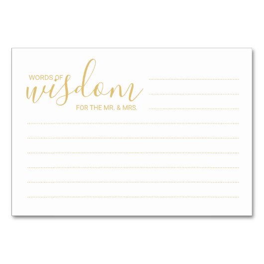 Elegant Gold en White Wedding Words of Wisdom Kaart (Voorkant)