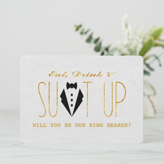 Elegant Gold en White ZULLEN U MIJN RING BEARER ZI Kaart (Staand voorkant)