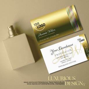 Elegant Gold en witte, kleurrijke strepen met Logo Visitekaartje