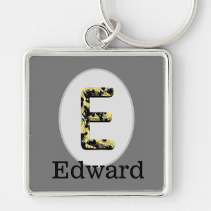 Elegant  Gold- en zwart Letter E-monogram Sleutelhanger