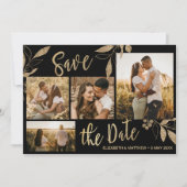 Elegant Gold en zwarte botanische fotocollage Save The Date (Voorkant)