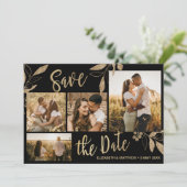 Elegant Gold en zwarte botanische fotocollage Save The Date (Staand voorkant)