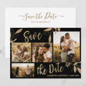 Elegant Gold en zwarte botanische fotocollage Save The Date (Voorkant / Achterkant)