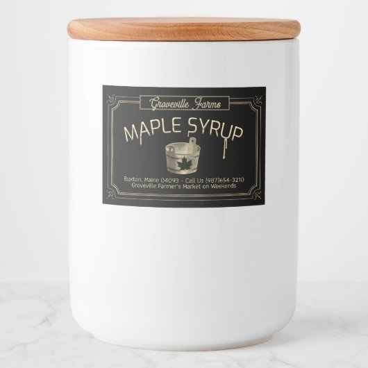 Elegant Gold en zwarte emmer Maple Syrup Voedselcontainer Etiket (Voorkant)