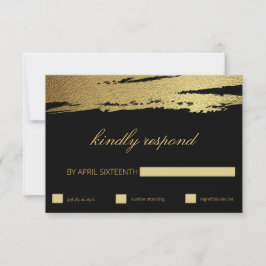 Elegant Gold en zwarte Faux Folie Brush Stroke RSV RSVP Kaartje