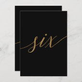 Elegant Gold en zwarte kalligrafie Tabel Nummer 6 Kaart (Voorkant / Achterkant)