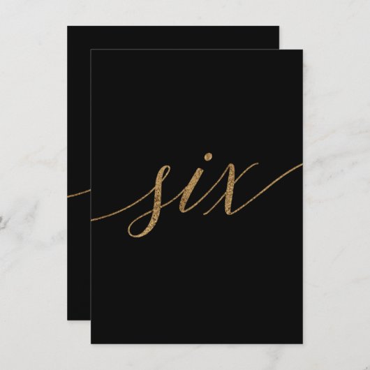 Elegant Gold en zwarte kalligrafie Tabel Nummer 6 Kaart (Voorkant / Achterkant)