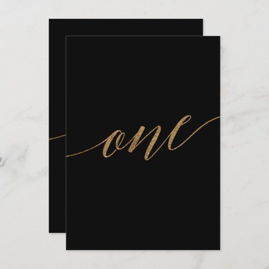 Elegant Gold en zwarte kalligrafie Tabel nummer éé Kaart (Voorkant / Achterkant)