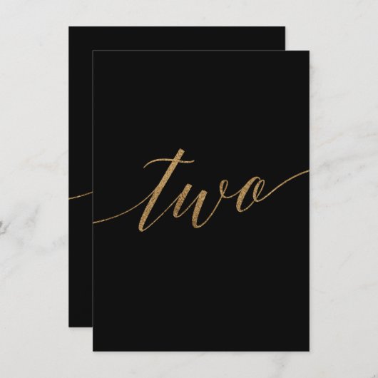 Elegant Gold en zwarte kalligrafie Tabel nummer tw Kaart (Voorkant / Achterkant)