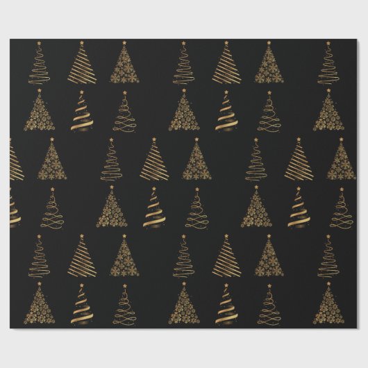Elegant Gold en zwarte kerstbomen Cadeaupapier (Vlak)