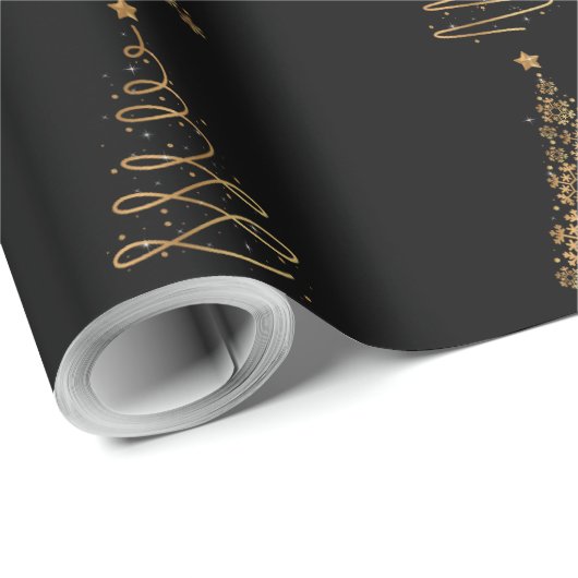 Elegant Gold en zwarte kerstbomen Cadeaupapier (Rol Hoek)