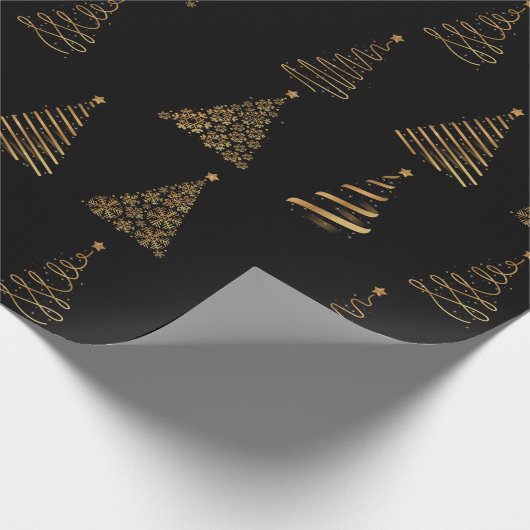 Elegant Gold en zwarte kerstbomen Cadeaupapier (Hoek)