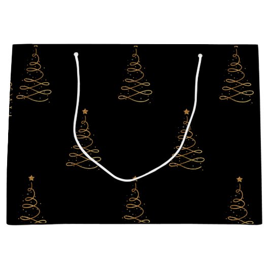 Elegant Gold en zwarte kerstbomen Groot Cadeauzakje (Voorkant)