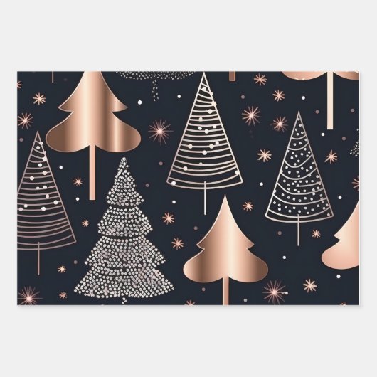 Elegant Gold en zwarte kerstbomen Inpakpapier Vel (Voorkant)