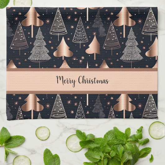 Elegant Gold en zwarte kerstbomen Theedoek (Gevouwen)