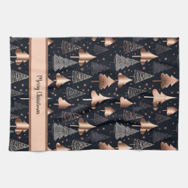 Elegant Gold en zwarte kerstbomen Theedoek