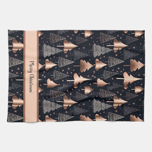 Elegant Gold en zwarte kerstbomen Theedoek (Horizontaal)