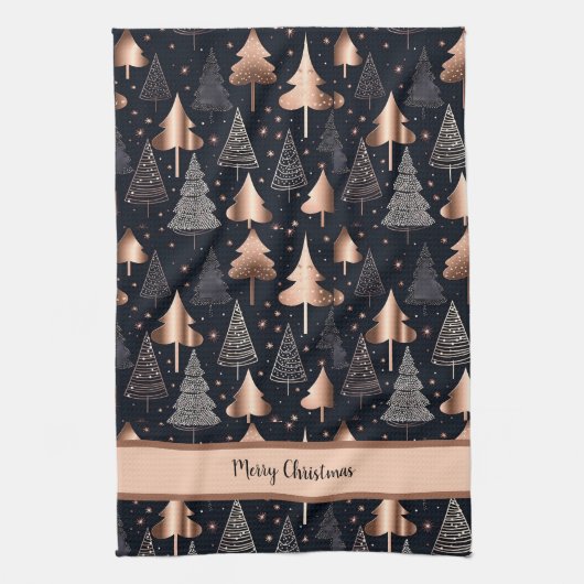 Elegant Gold en zwarte kerstbomen Theedoek (Verticaal)