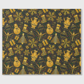 Elegant Gold- en zwarte kerstpictogrammen Cadeaupapier (Vlak)