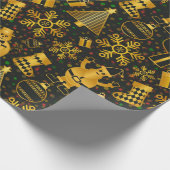 Elegant Gold- en zwarte kerstpictogrammen Cadeaupapier (Hoek)