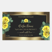 Elegant Gold- en zwarte-productlabels Gele rozen Rechthoekige Sticker (Voorkant)