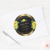Elegant Gold- en zwarte-productlabels Gele rozen Ronde Sticker (Envelop)