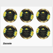 Elegant Gold- en zwarte-productlabels Gele rozen Ronde Sticker (Vel)