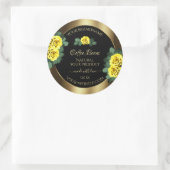 Elegant Gold- en zwarte-productlabels Gele rozen Ronde Sticker (Tas)