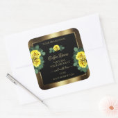 Elegant Gold- en zwarte-productlabels Gele rozen Vierkante Sticker (Envelop)