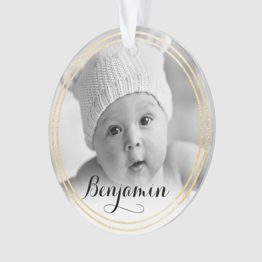 Elegant Gold en zwarte ster | Eerste Kerstmis baby Ornament (voorkant)