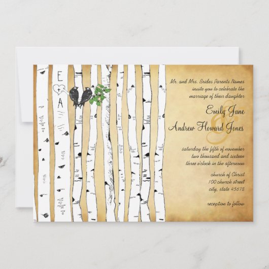 Elegant Gold Enchanted Forest Birch Tree Wedding Kaart (Voorkant)