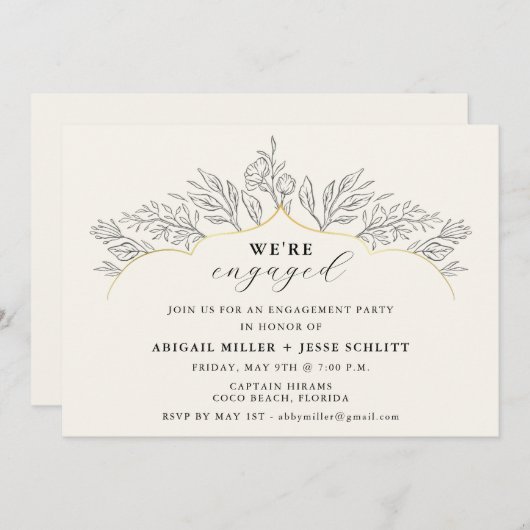 Elegant Gold Engagement Party Kaart (Voorkant / Achterkant)