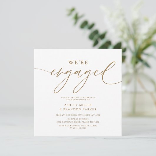 Elegant Gold Engagement Party - Uitnodiging tot ui (Staand voorkant)