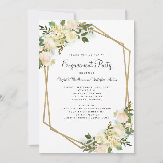 Elegant Gold Engagement Party Wedding Floral White Kaart (Voorkant)
