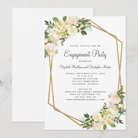 Elegant Gold Engagement Party Wedding Floral White Kaart (Voorkant / Achterkant)