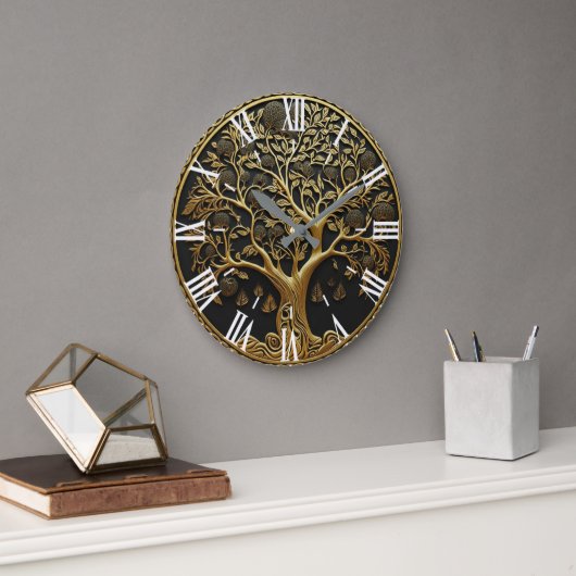 Elegant Gold Engraved Tree  Grote Klok (Kantoor)