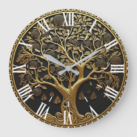 Elegant Gold Engraved Tree  Grote Klok (Voorkant)
